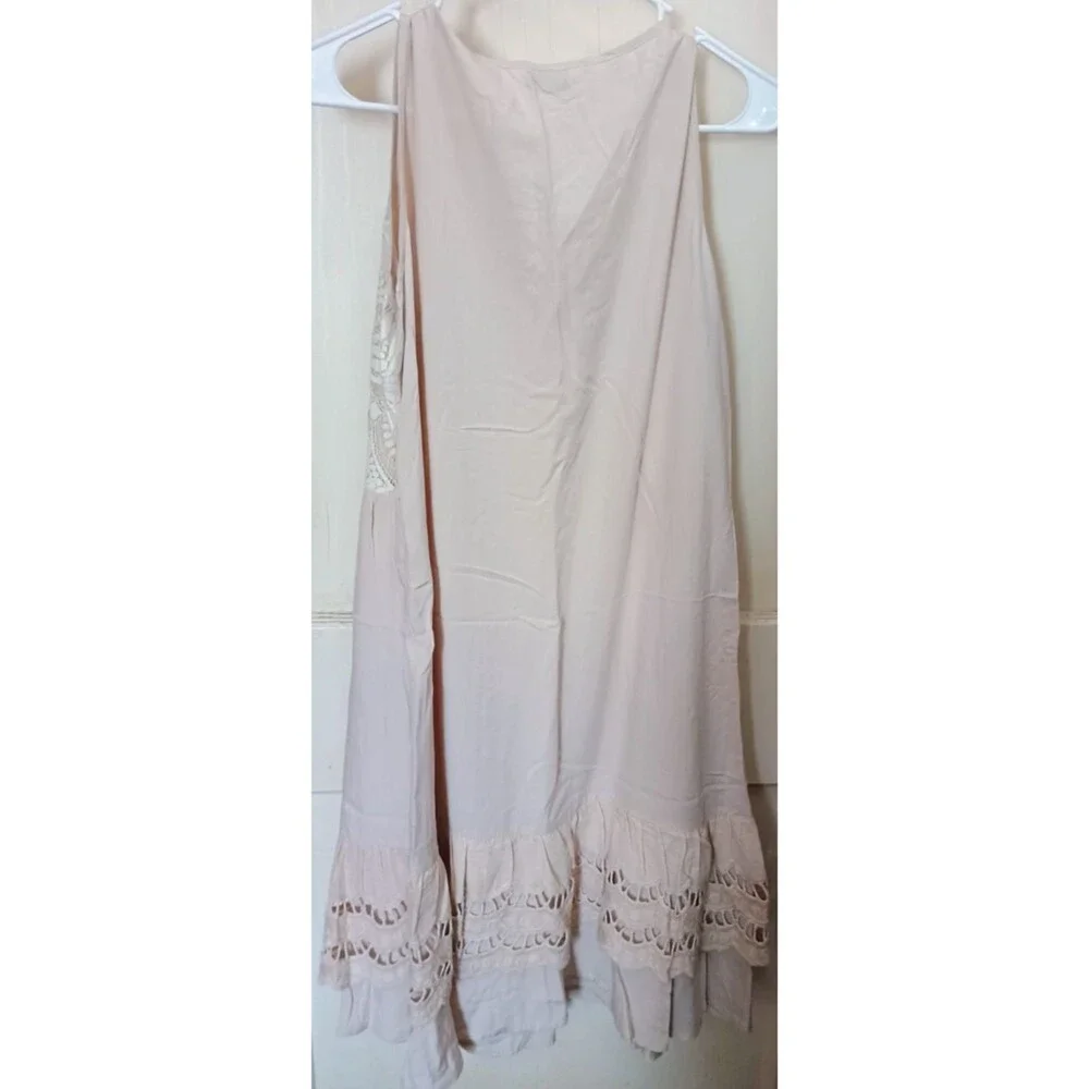 Women's Boho Crochet Lace Sleeveless Midi Dress Beige Size Medium